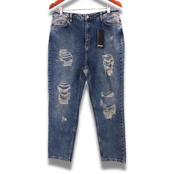 Nasty Gal High Waist Distressed Skinny Women’s Mom Jeans Size 10 Blue - Picture 1 of 7